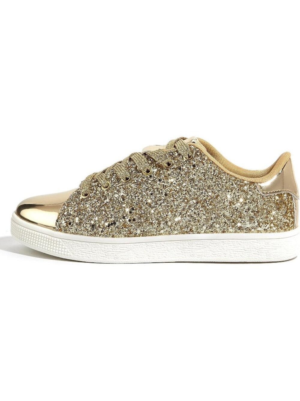 Women's Gold Sparkle Bedazzled Bling Shiny Glitter Fashion Walking Sneakers